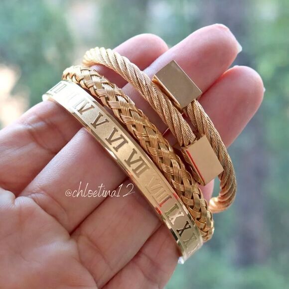 NEW 3 Piece Royal Roman Bracelet Bangle Cuff Set - Picture 6 of 16